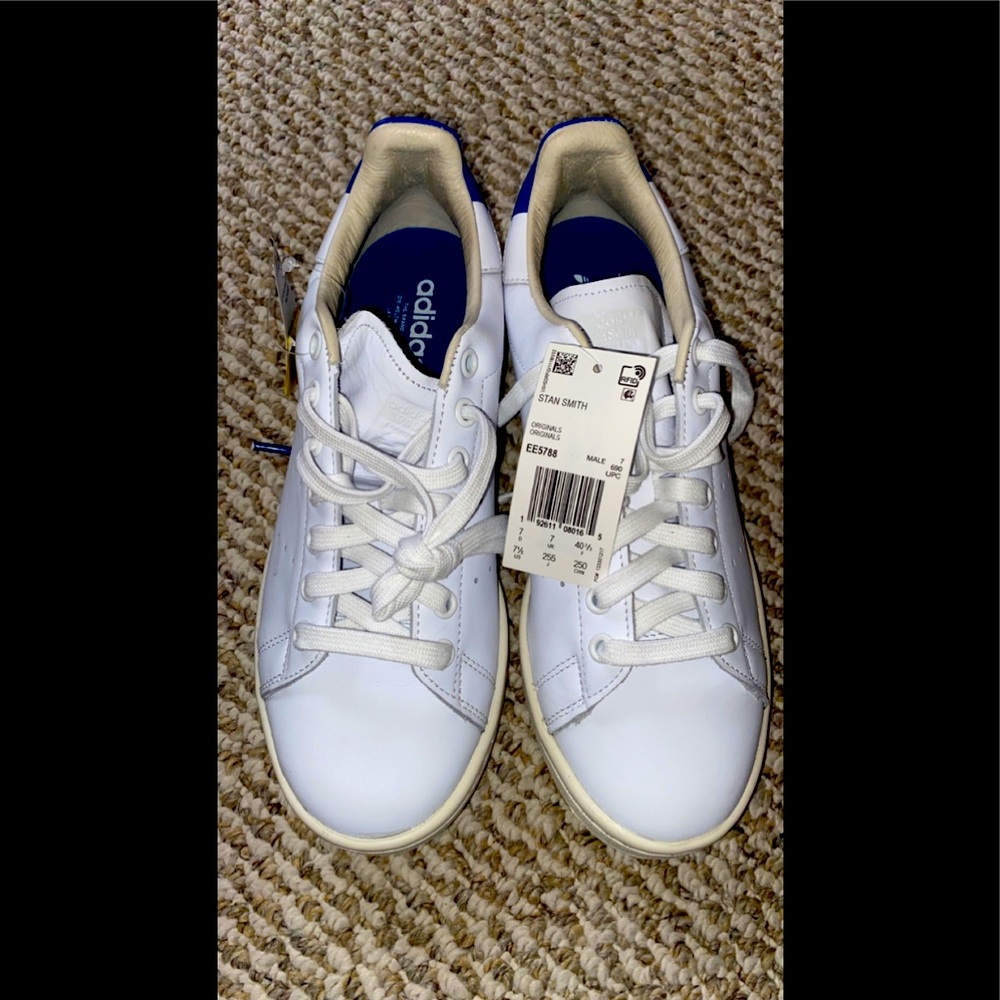 Blue Stan Smith adidas Sneaker shoes.